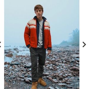 Alpine Design Red and Cream Zip Up Sweater